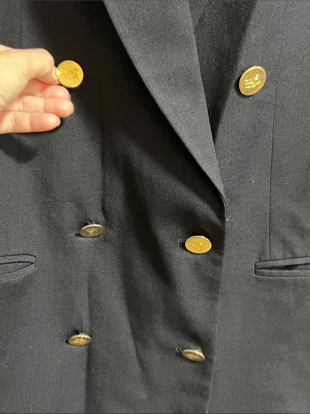 Burberry's Vintage Dark Navy Wool Double Breasted Blazer Gold Buttons - Picture 3 of 10